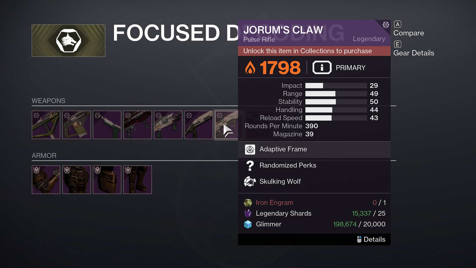 Jorum's Claw god rolls farming gameplay Destiny 2