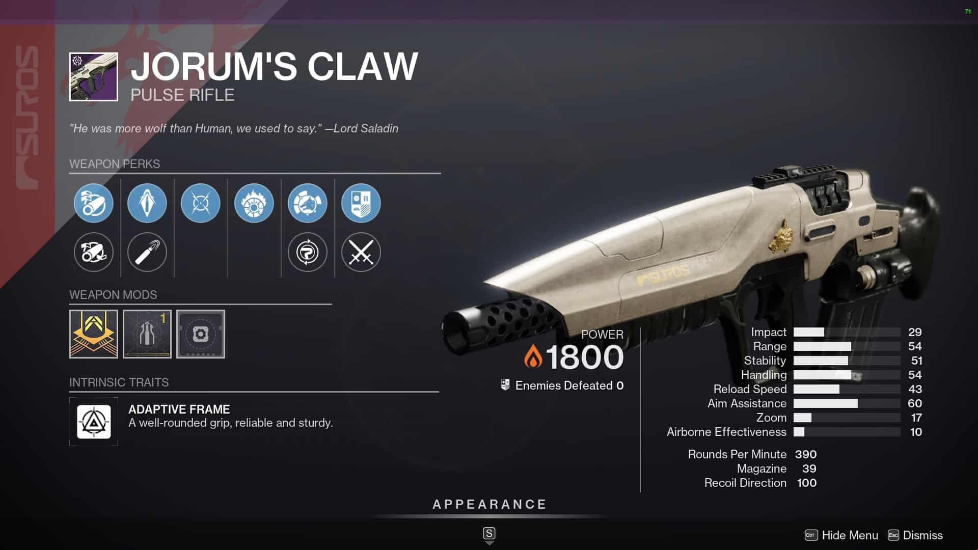 Jorum's Claw god rolls