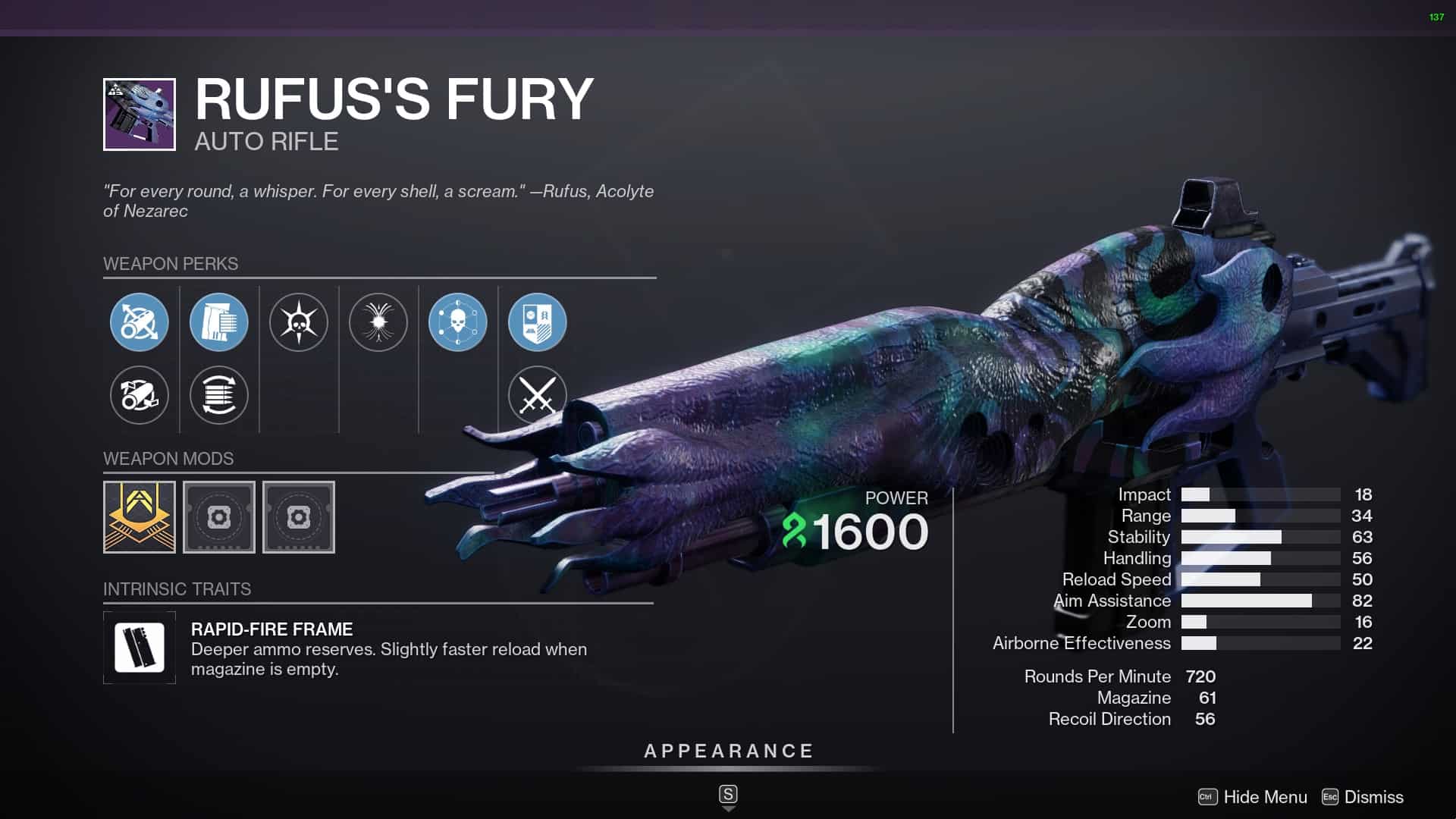 Rufus's Fury god roll