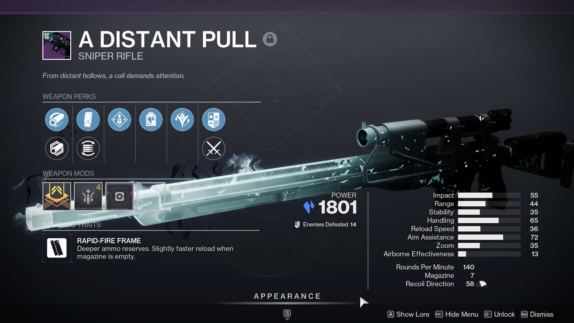 A Distant Pull God roll screen