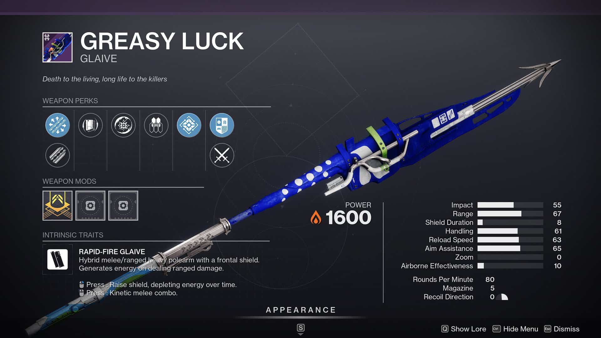 Greasy Luck Glaive Destiny 2