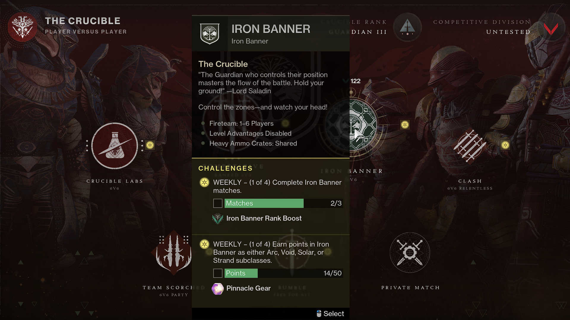 Iron Banner Challenges S22 screen