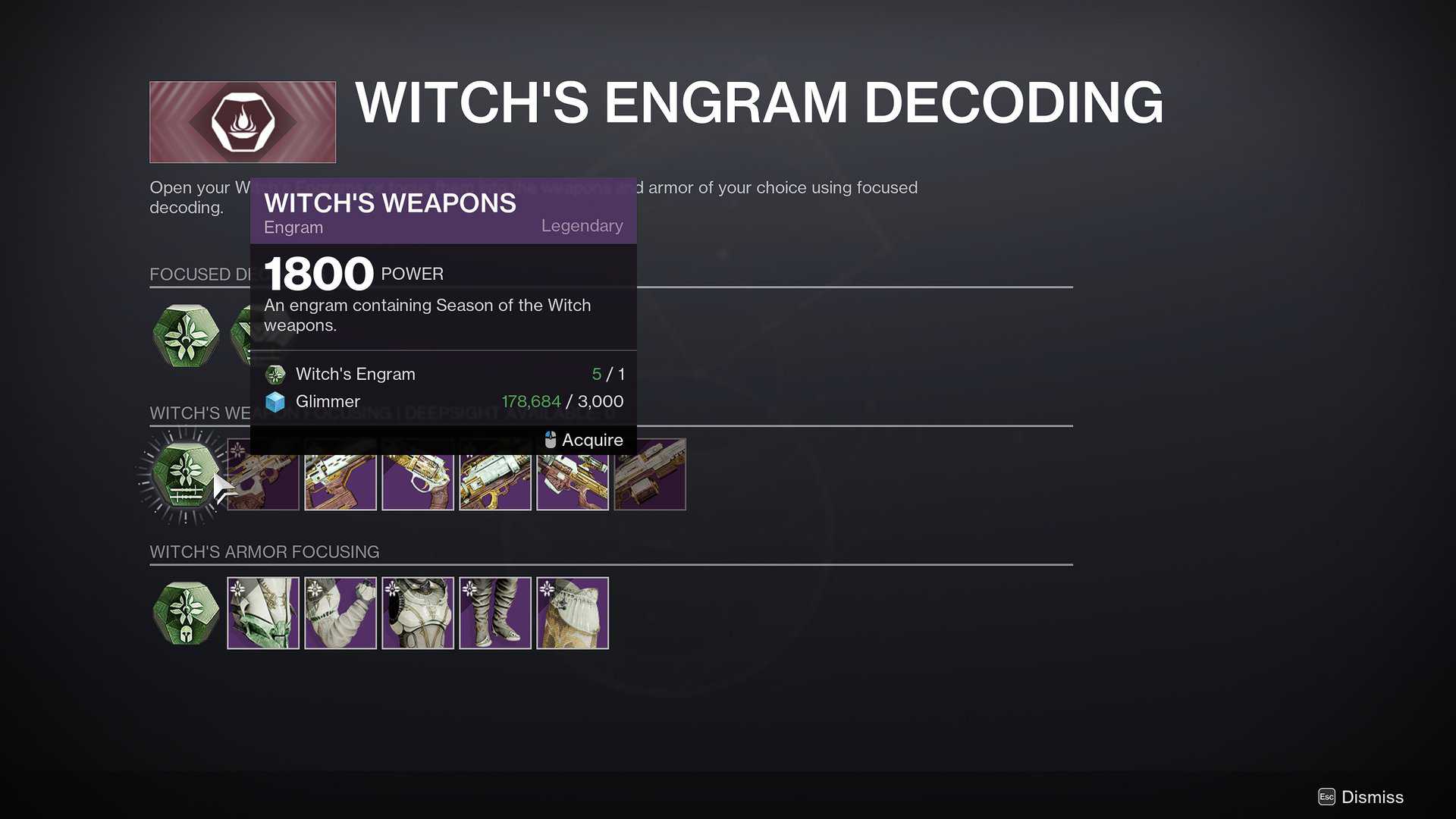 Witch weapons focusing screen