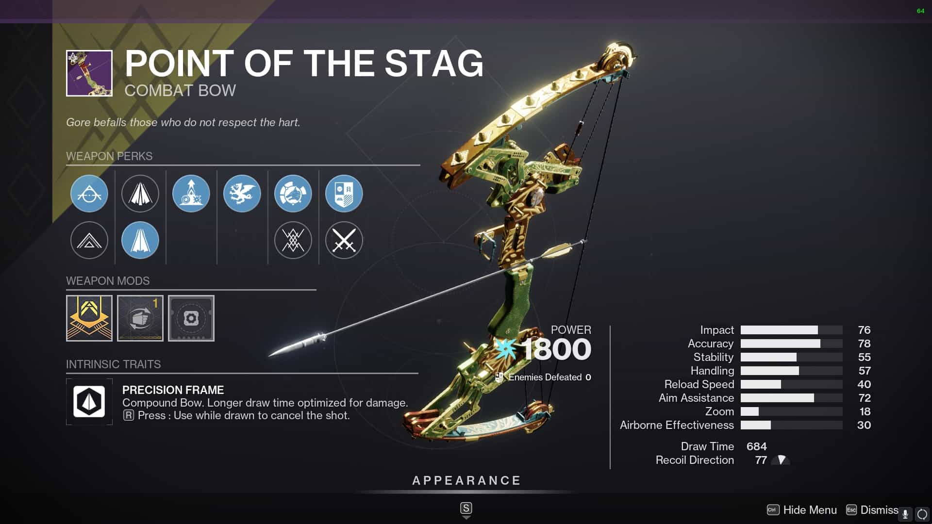 Point of the Stag God roll Destiny 2
