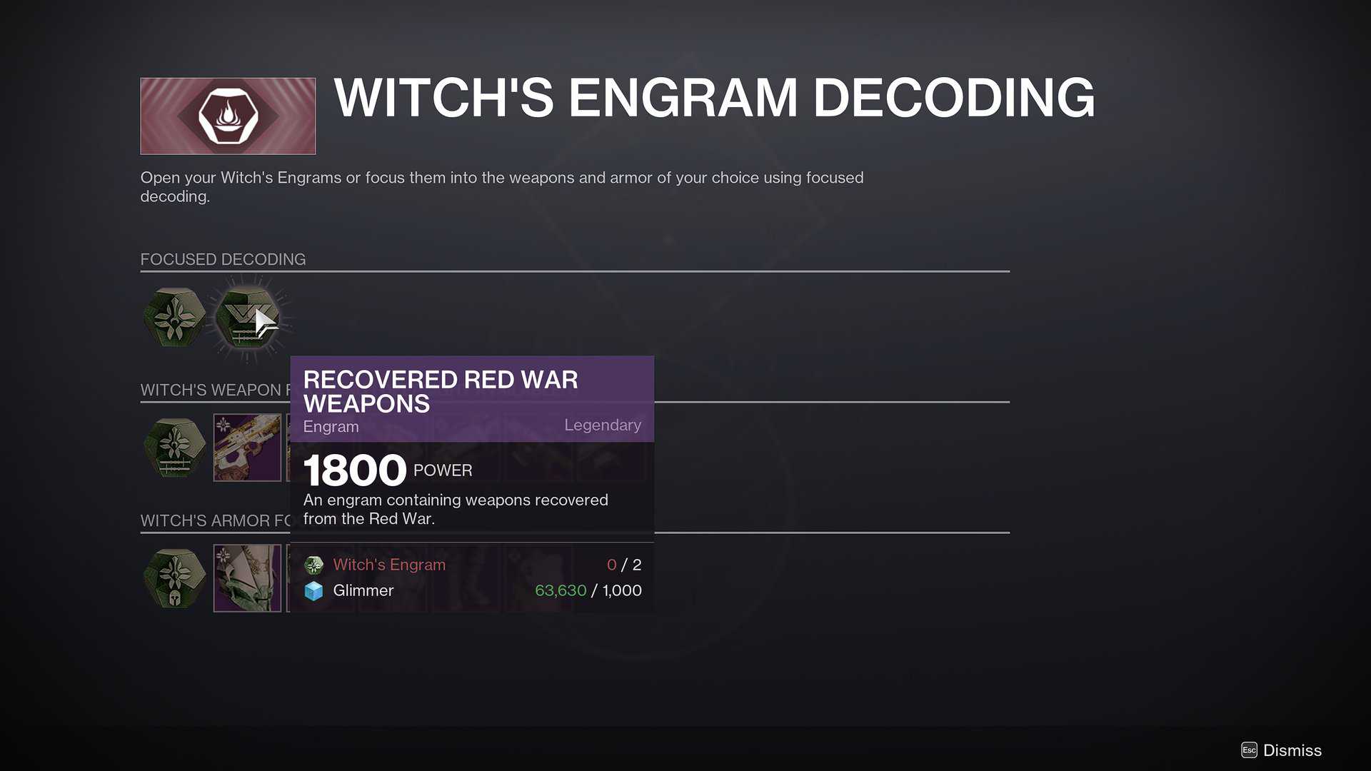 Recovered Red War Weapons Focusing Screen Destiny 2