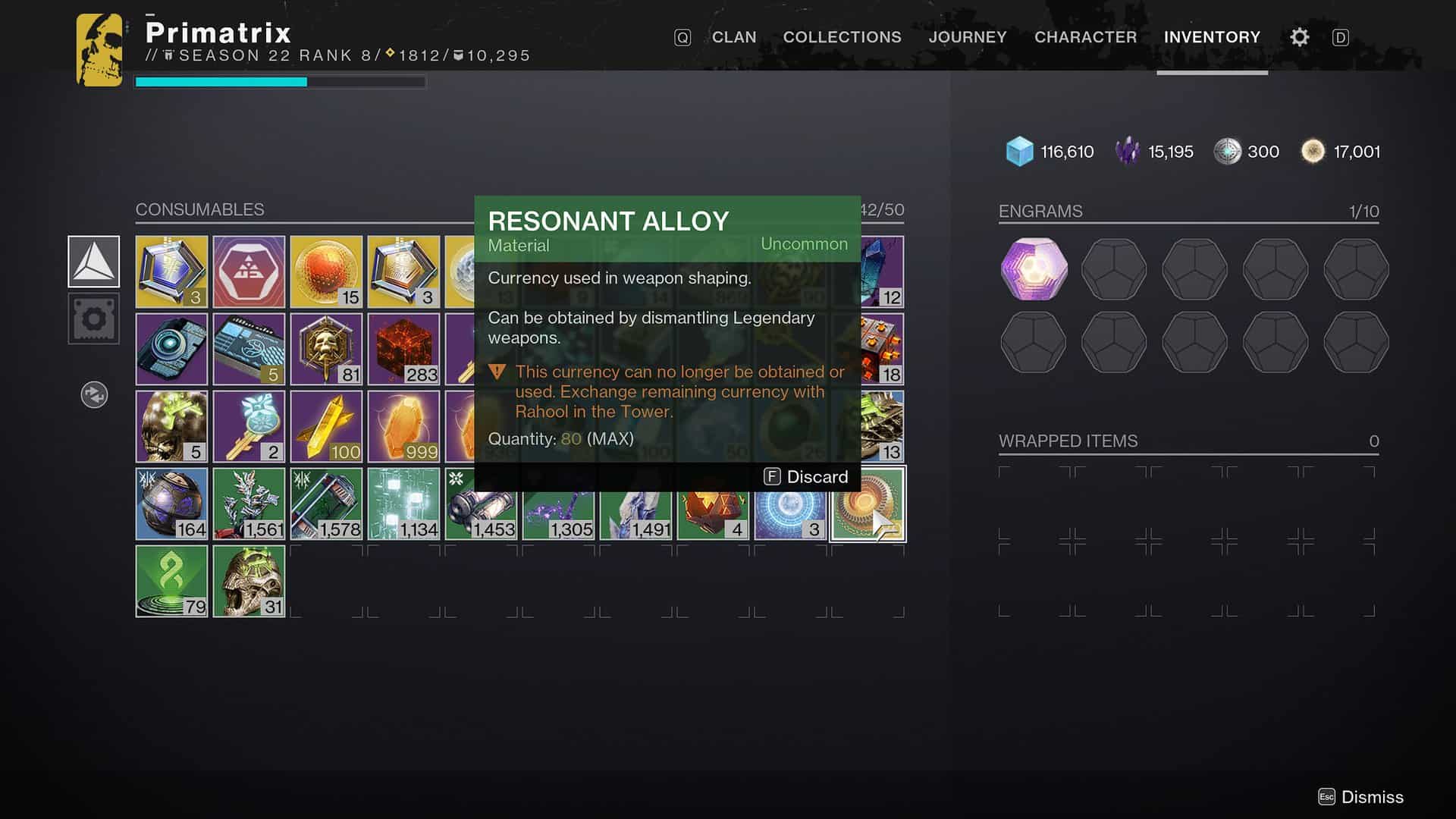 Resonant Alloys Weapon Crafting screen Destiny 2