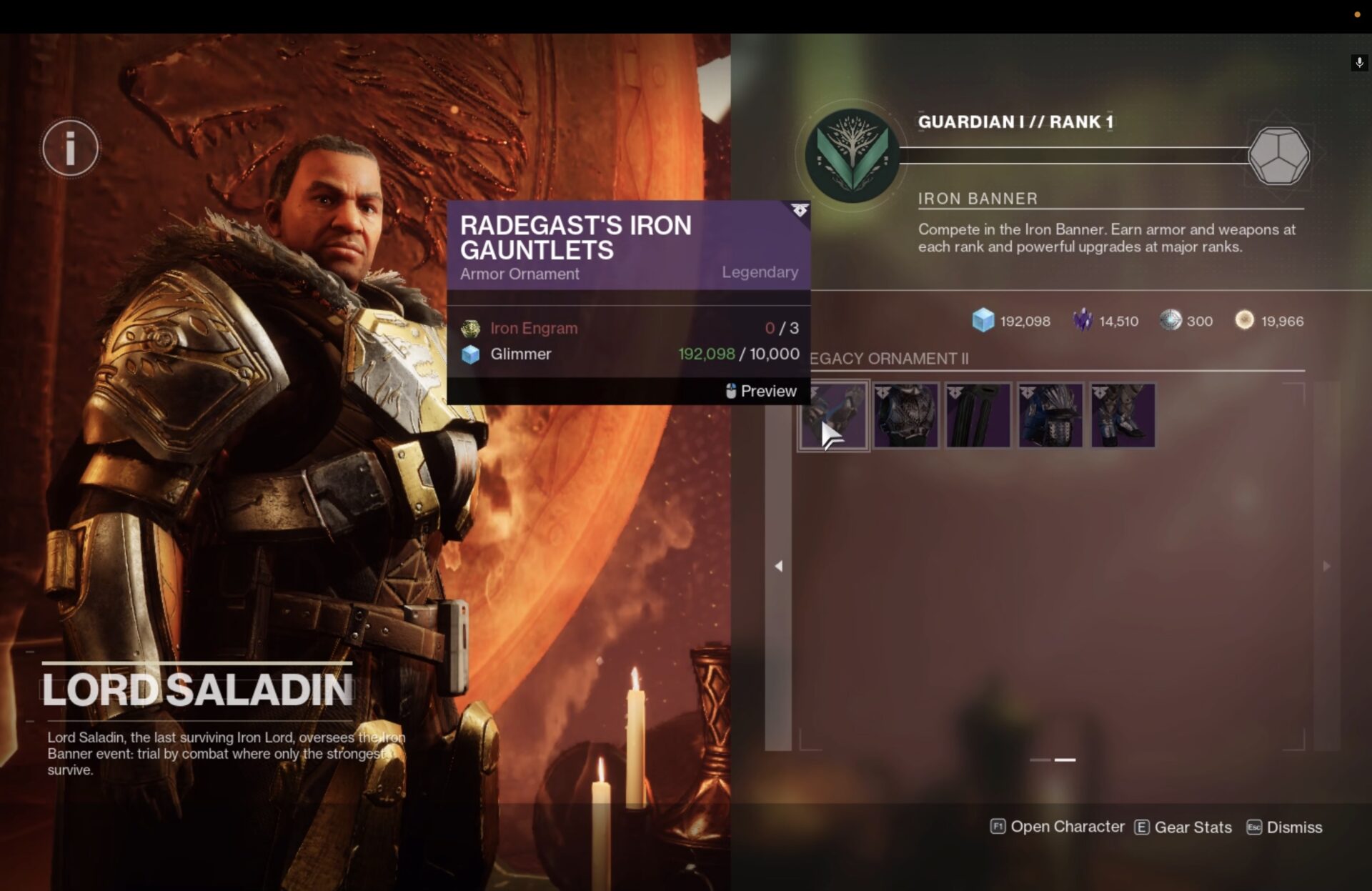Radegast's Iron armor sets screen Destiny 2