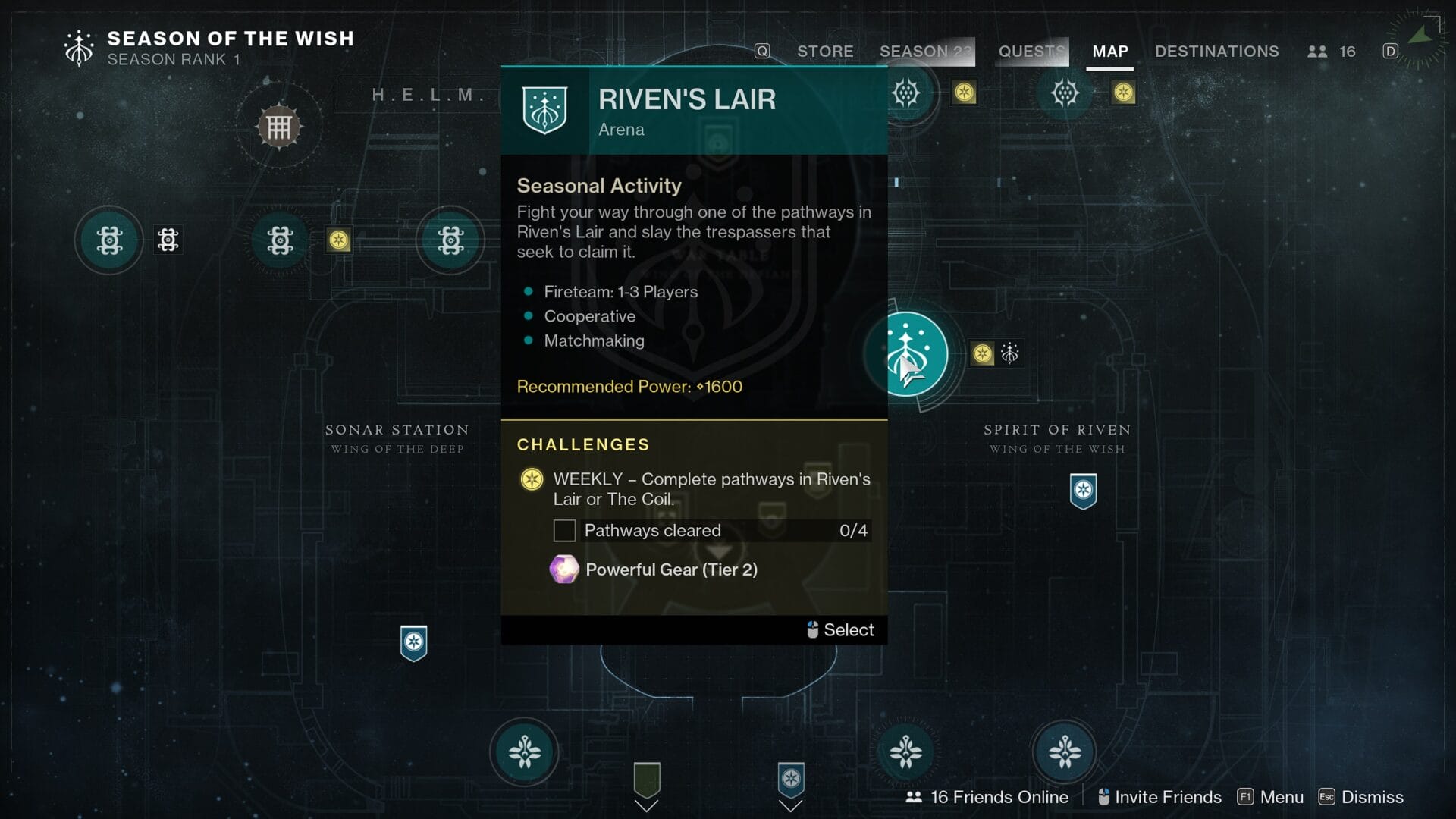Riven's Lair Activity screen Destiny 2