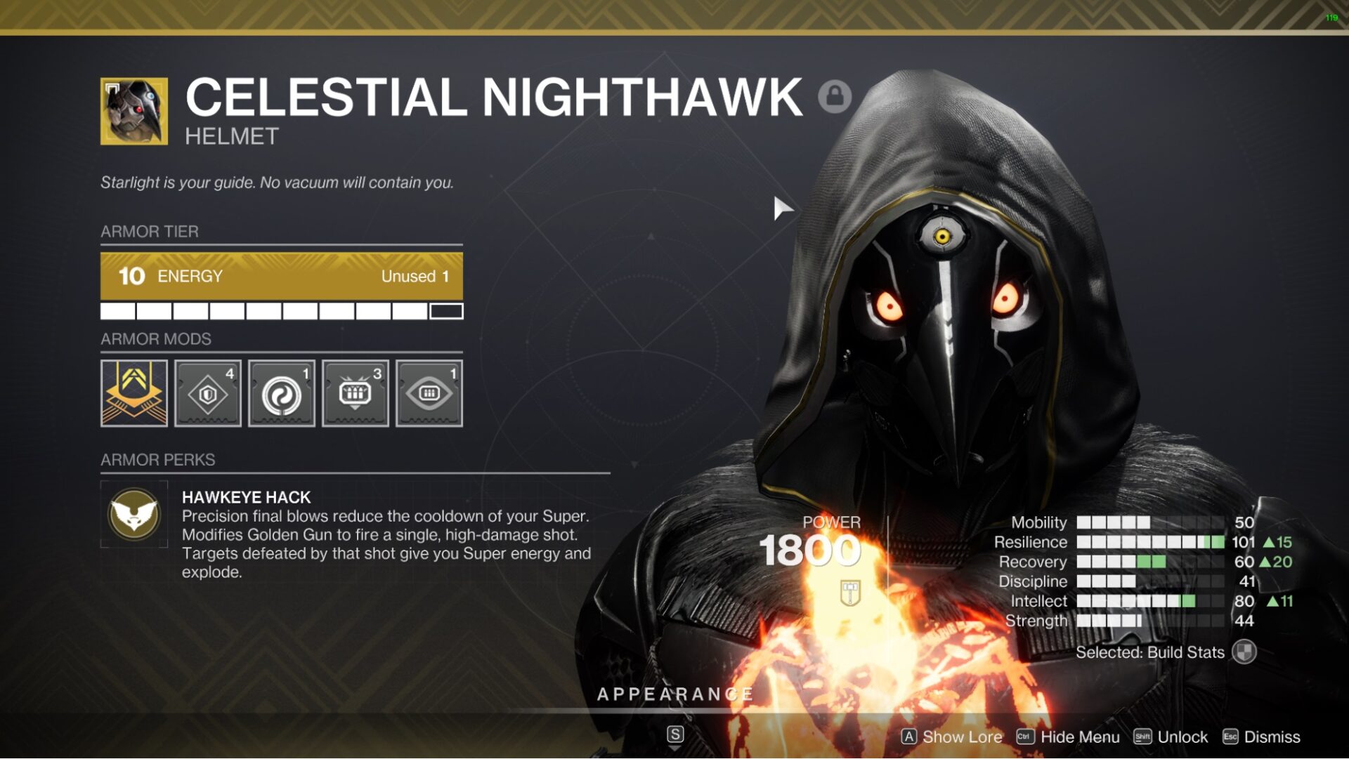 Celestial Knighthawk Exotic screen Destiny 2