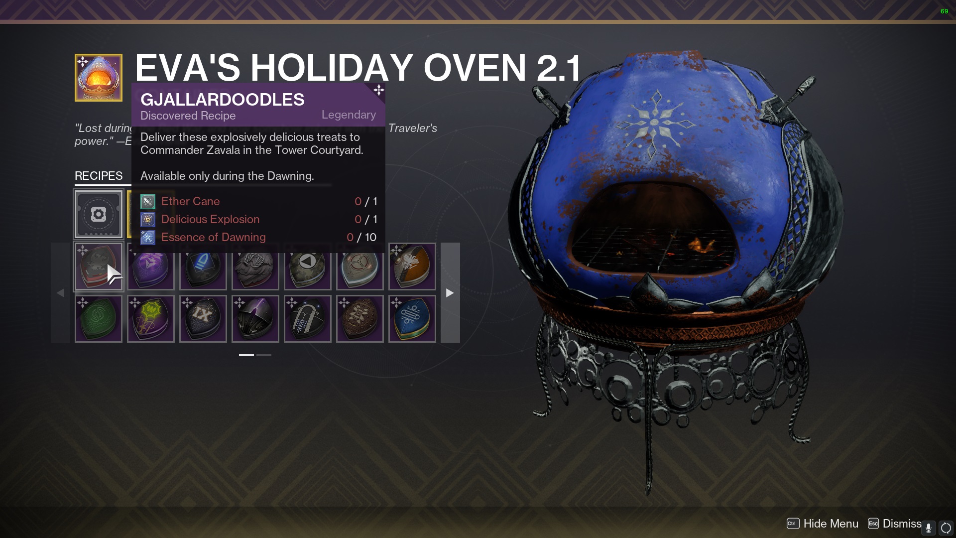 Dawning Holiday Oven 2023 screen Destiny 2