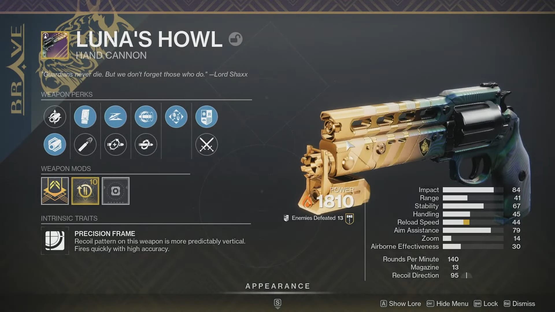 Luna's Howl Perks screen Destiny 2