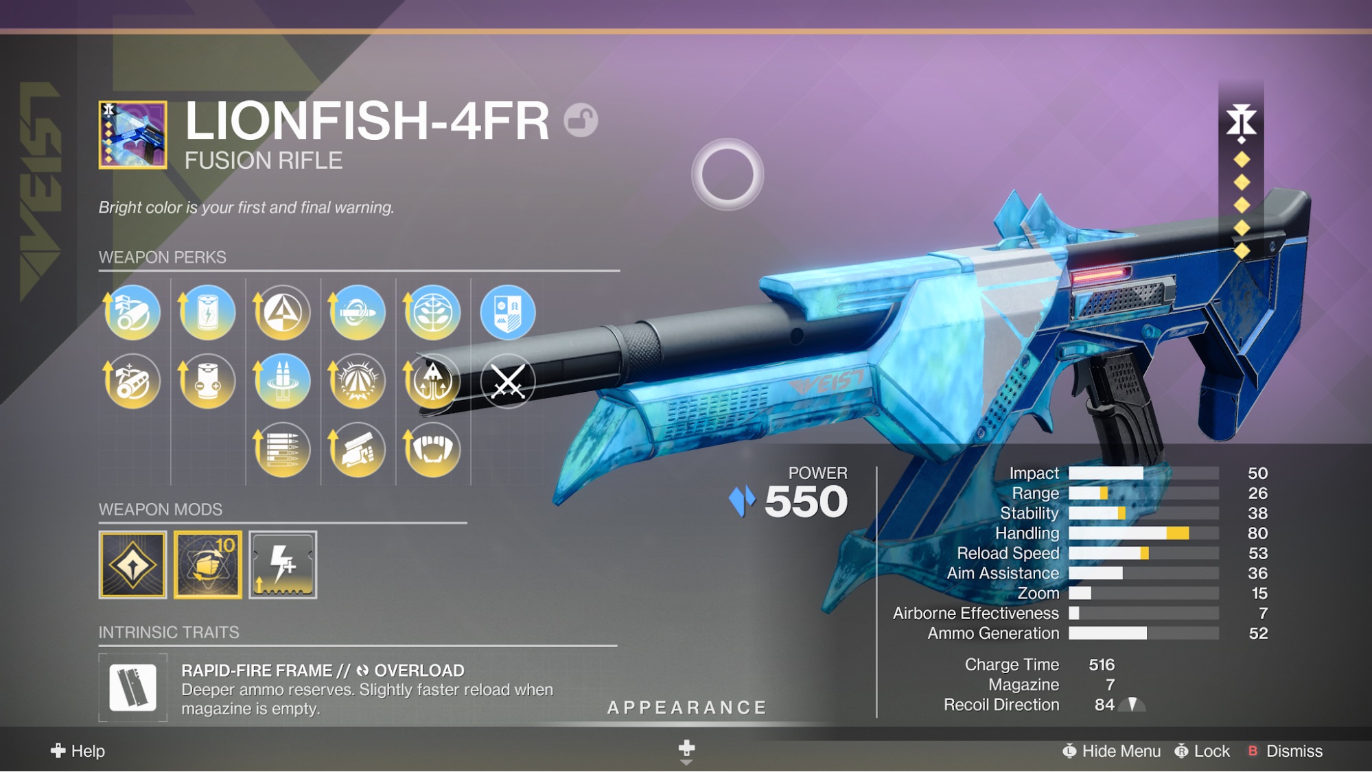 Lionfish-4fr God Rolls screen Destiny 2