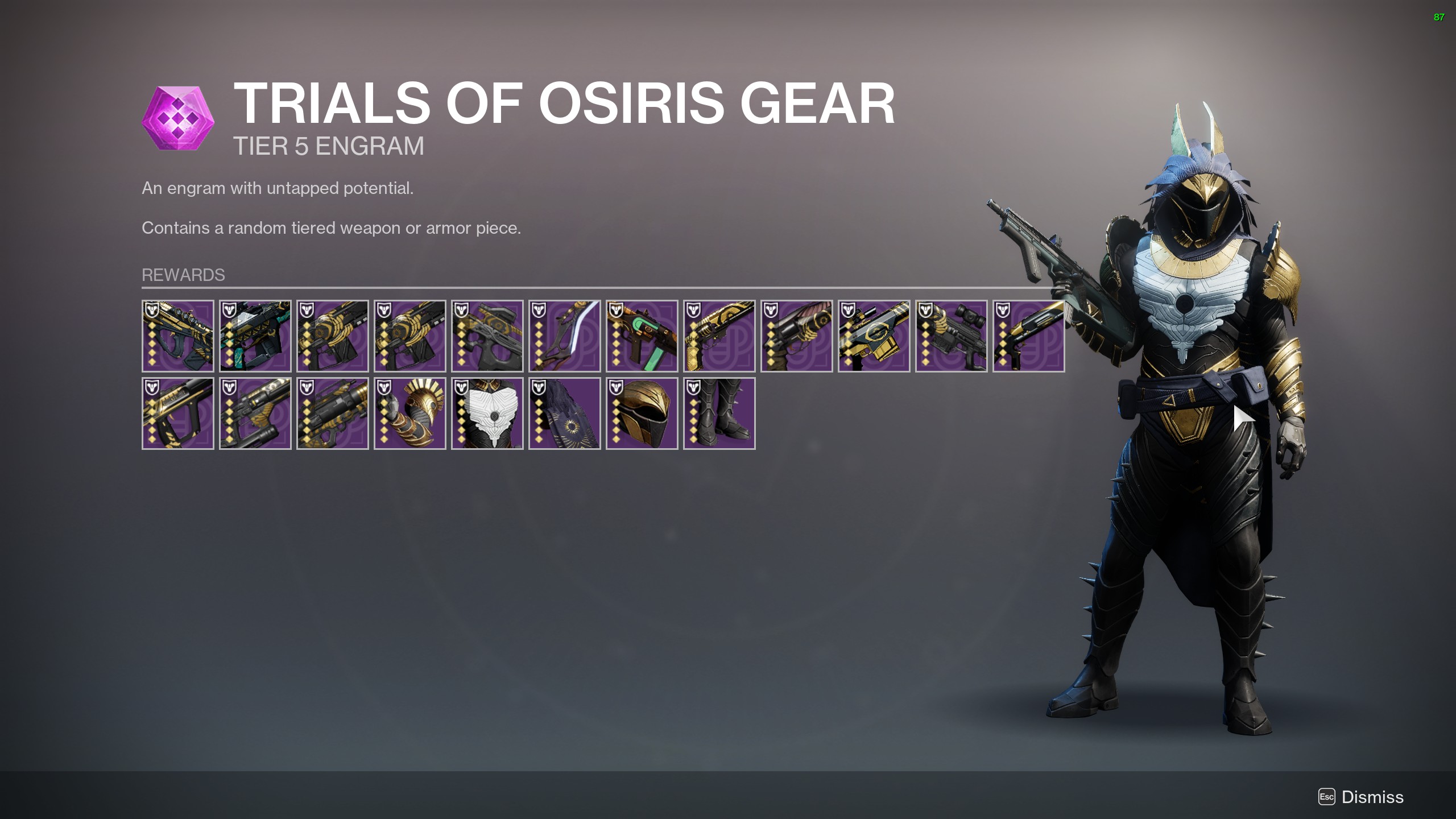Destiny 2 Trials of Osiris Weapon & Map this Week Trias of Osiris rewards screen Destiny 2